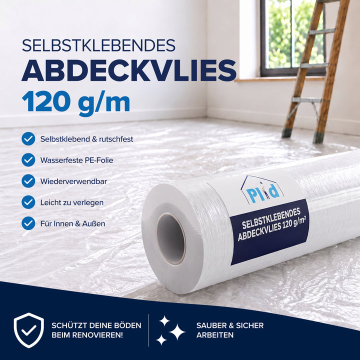 Plid Abdeckvlies selbstklebend 120 g/m² – haftet ohne Klebeband