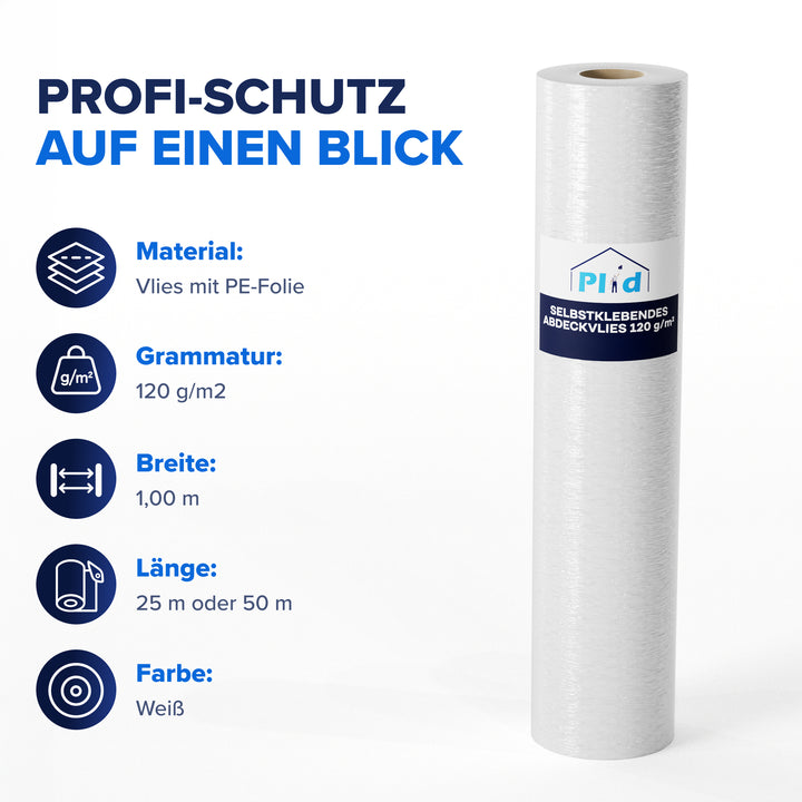 Plid Abdeckvlies selbstklebend 120 g/m² – haftet ohne Klebeband