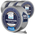 Vier silberne Rollen Plid Panzertape, 50m x 48mm, mit dunkelblauem Etikett und dem Ringtext Geruchslos - Hitzebeständig - Wetterfest - Wasserdicht. Ein Pfeil-Symbol nennt 200 Meter, ein blaues Band darunter 4x Rollen.