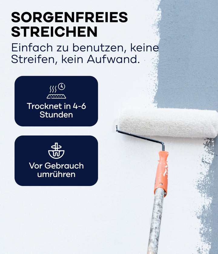 Mit dem plid Innenfarbe - Streichset streichen Sie Wände mühelos hellgrau: streifenfrei, unkompliziert, trocknet in 4-6 Stunden. Vor Gebrauch umrühren!.