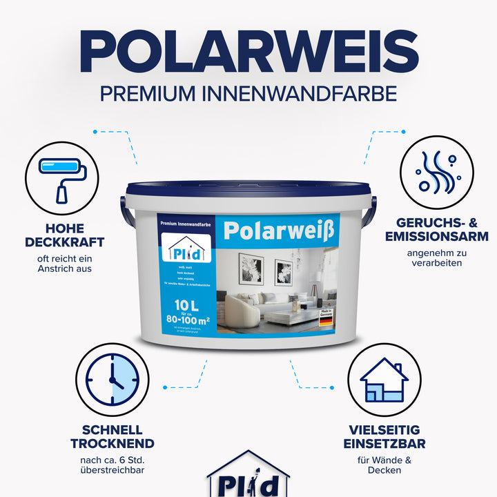 Polarweiß Wandfarbe – extra weiß &amp; hochdeckend für Innen