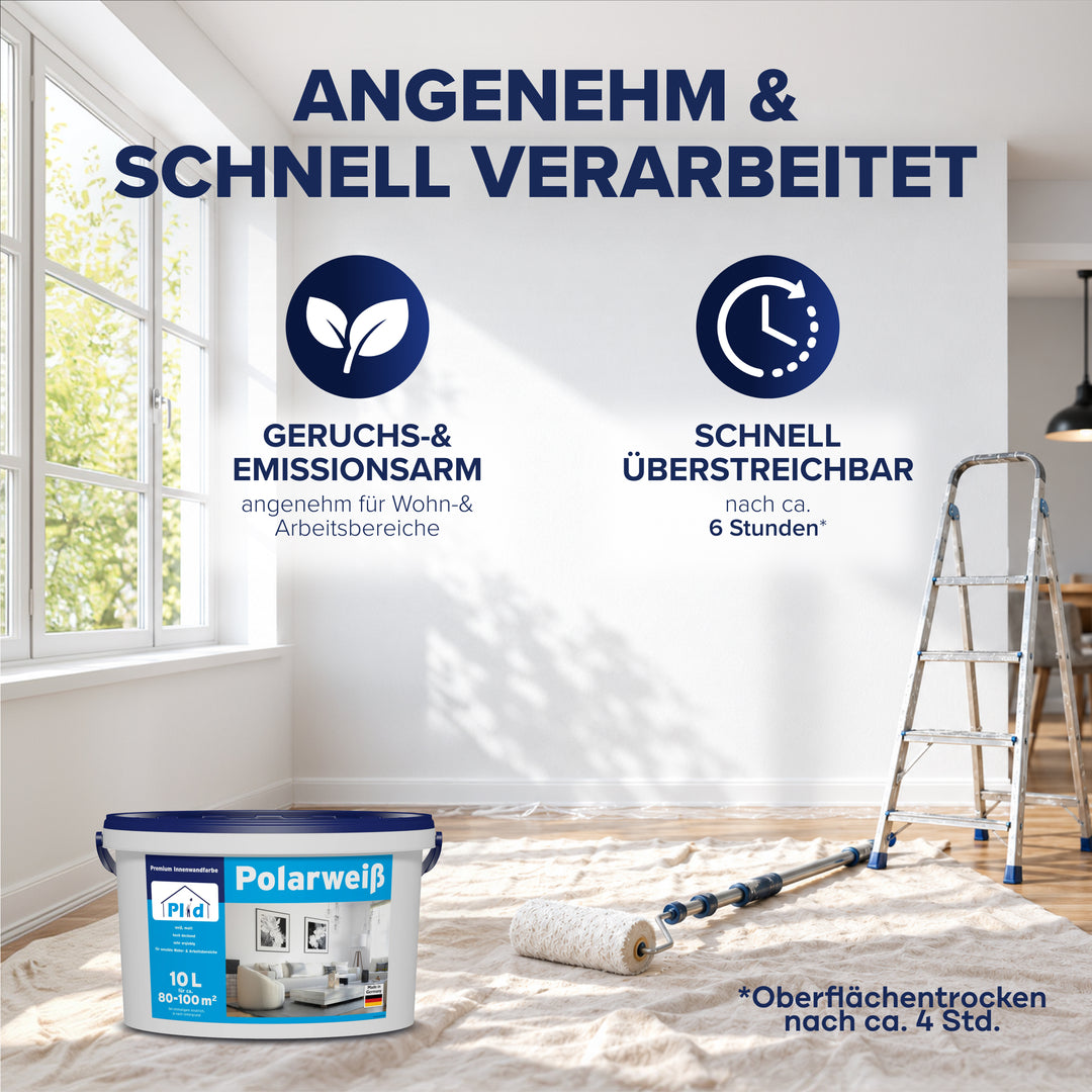 Polarweiß Wandfarbe – extra weiß &amp; hochdeckend für Innen