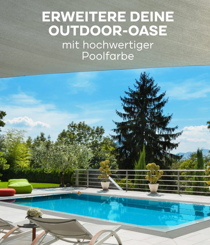 Erweitere deine Outdoor-Oase mit dem Poolfarbe Anstreichset blau chlorresistent komplett von plid - perfekt für hochwertige Schwimmbecken-Beschichtung auf Betonuntergrund.