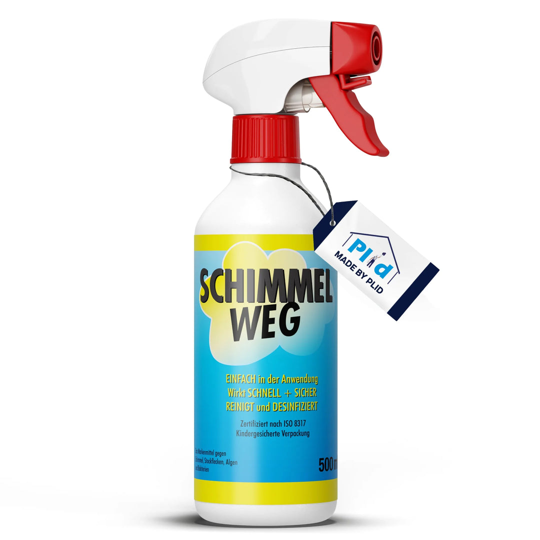 500-ml-Sprühflasche Plid Anti-Schimmelspray mit gelb-blauem Etikett und roter Düse